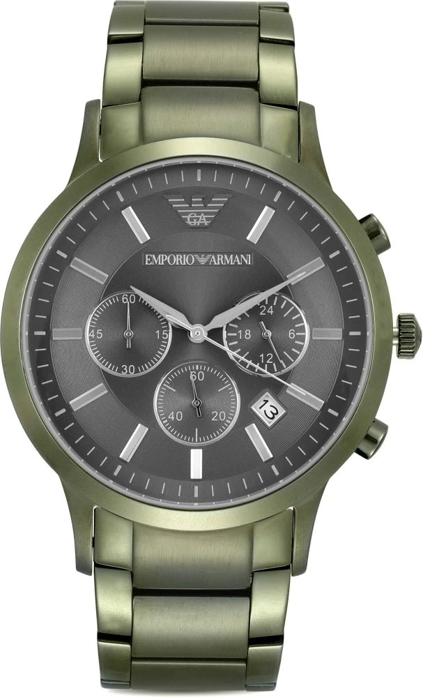 Emporio Armani Renato Chronograph Quartz Grey Dial Green Steel Strap Watch For Men - AR11117 Buy Now By Emporio Armani