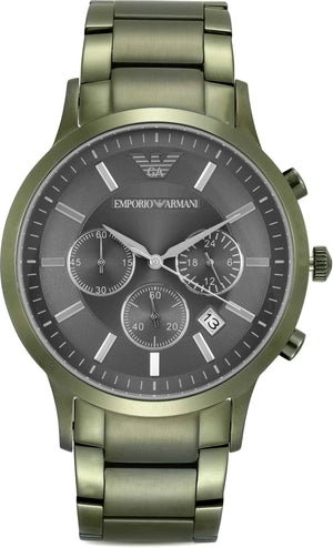 Emporio Armani Renato Chronograph Quartz Grey Dial Green Steel Strap Watch For Men - AR11117 Buy Now By Emporio Armani