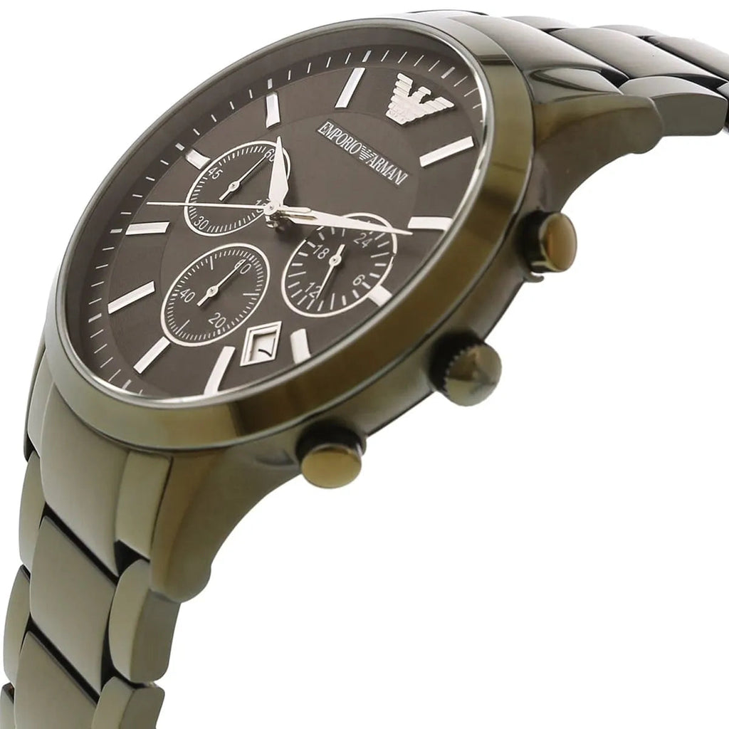Emporio Armani Renato Chronograph Quartz Grey Dial Green Steel Strap Watch For Men - AR11117 Buy Now By Emporio Armani