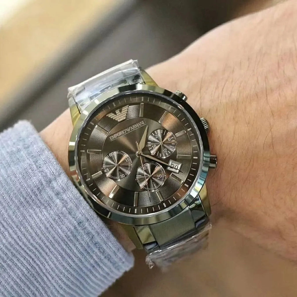 Emporio Armani Renato Chronograph Quartz Grey Dial Green Steel Strap Watch For Men - AR11117 Buy Now By Emporio Armani
