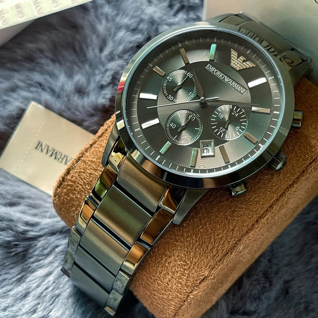 Emporio Armani Renato Chronograph Quartz Grey Dial Green Steel Strap Watch For Men - AR11117 Buy Now By Emporio Armani