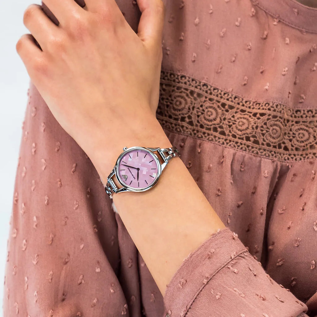 Emporio Armani Aurora Mother Of Pearl Purple Dial Silver Steel Strap Watch For Women - AR11122 Buy Now By Emporio Armani