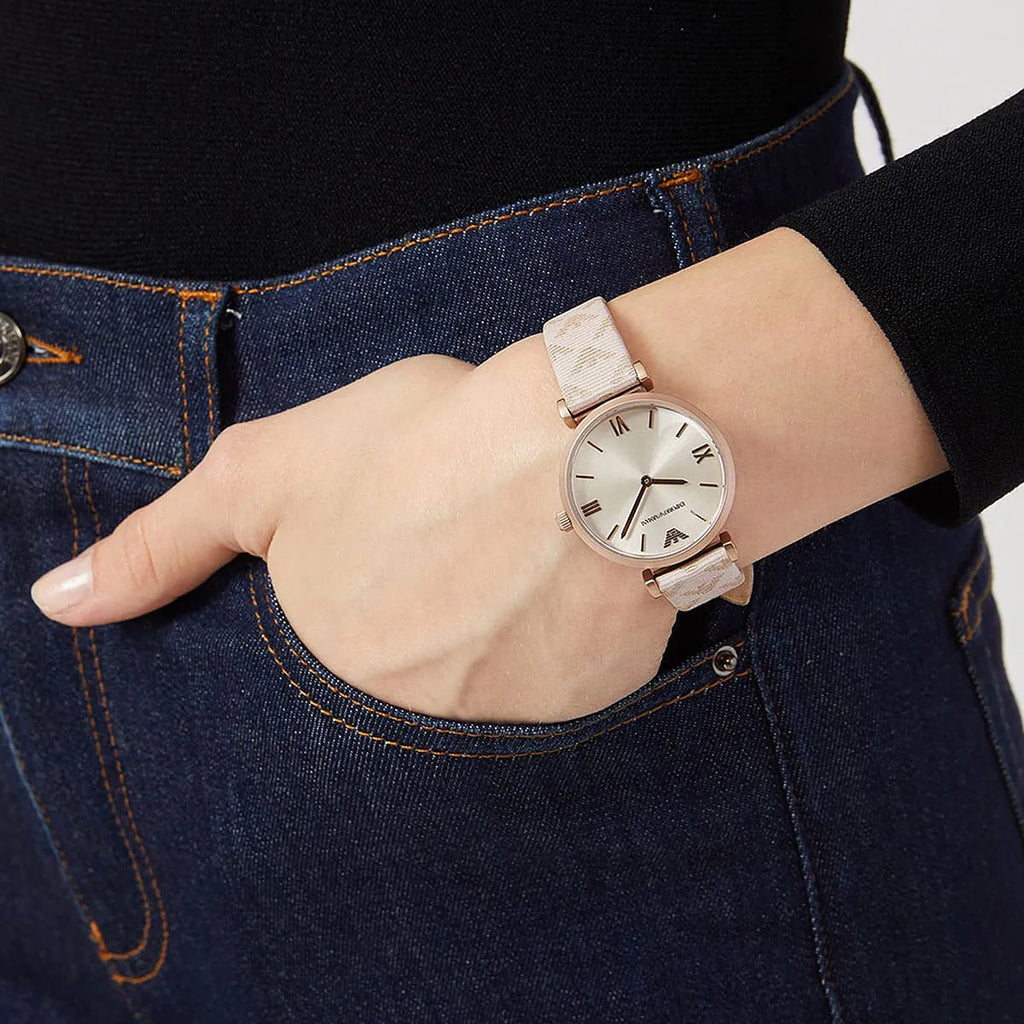 Emporio Armani Analog Grey Dial Pink Leather Strap Watch For Women - AR11126 Buy Now By Emporio Armani