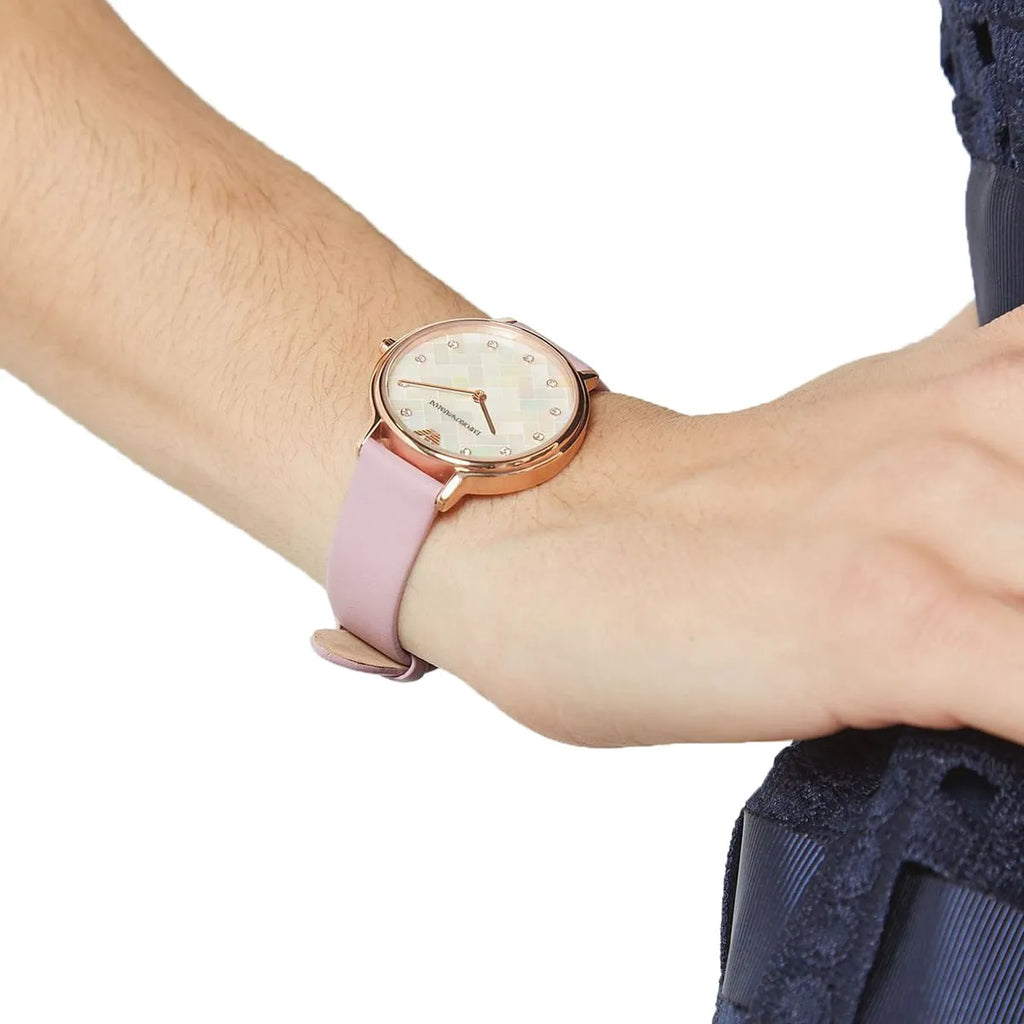 Emporio Armani Kappa Mother Of Pearl White Dial Pink Leather Strap Watch For Women - AR11130 Buy Now By Emporio Armani