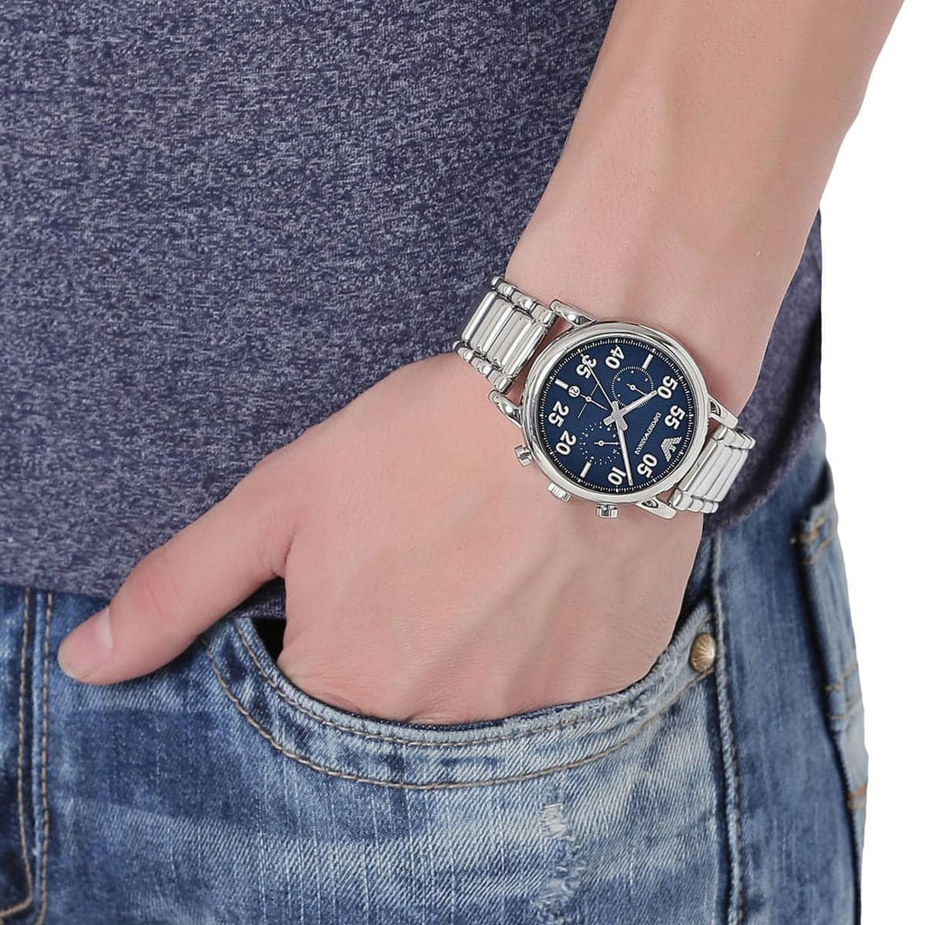 Emporio Armani Luigi Chronograph Blue Dial Silver Steel Strap Watch For Men - AR11132 Buy Now By Emporio Armani