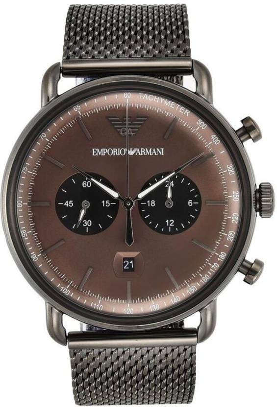 Emporio Armani Aviator Brown Dial Grey Mesh Bracelet Watch For Men - AR11141 Buy Now By Emporio Armani