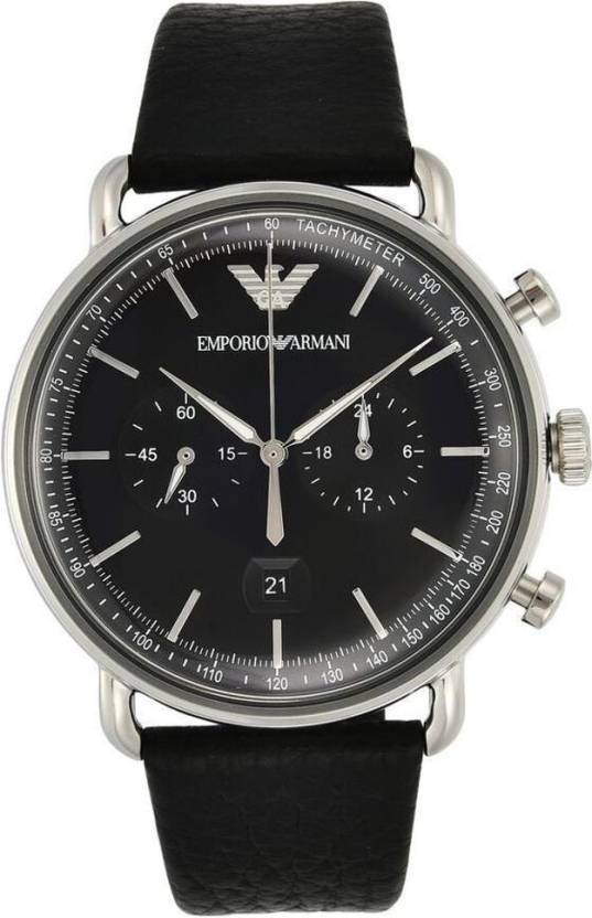 Emporio Armani Aviator Chronograph Black Dial Black Leather Strap Watch For Men - AR11143 Buy Now By Emporio Armani