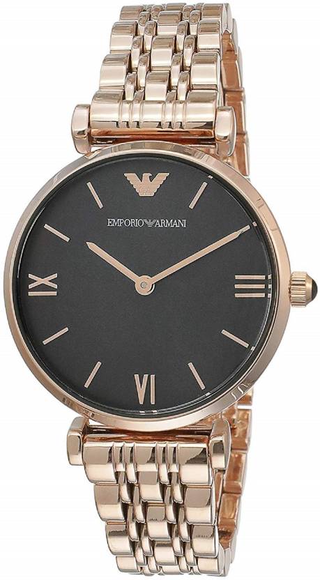 Emporio Armani Gianni T-Bar Black Dial Rose Gold Strap Watch For Women - AR11145 Buy Now By Emporio Armani
