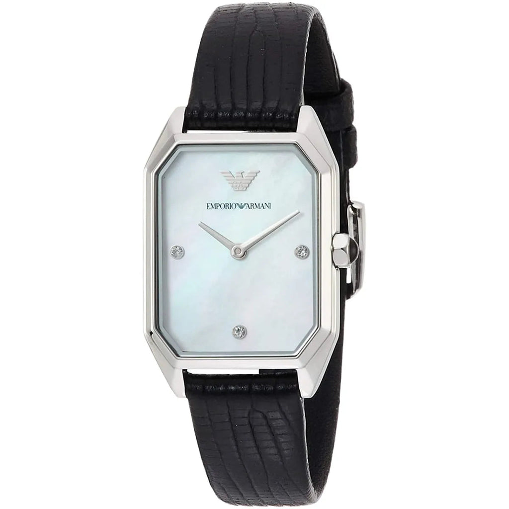 Emporio Armani Gioia Analog Mother of Pearl Dial Black Leather Strap Watch For Women - AR11148 Buy Now By Emporio Armani