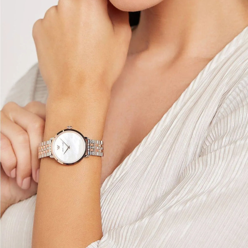 Emporio Armani Modern Slim Analog Mother of Pearl Dial Two Tone Steel Strap Watch For Women - AR11157 Buy Now By Emporio Armani
