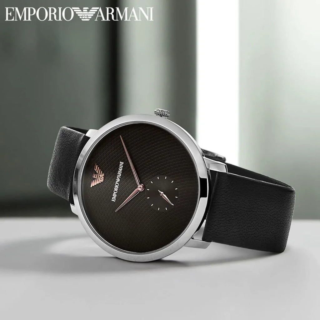 Emporio Armani Modern Slim Quartz Grey Dial Black Leather Strap Watch For Men - AR11162 Buy Now By Emporio Armani