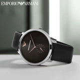 Emporio Armani Modern Slim Quartz Grey Dial Black Leather Strap Watch For Men - AR11162 Buy Now By Emporio Armani