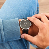 Emporio Armani Modern Slim Quartz Grey Dial Black Leather Strap Watch For Men - AR11162 Buy Now By Emporio Armani