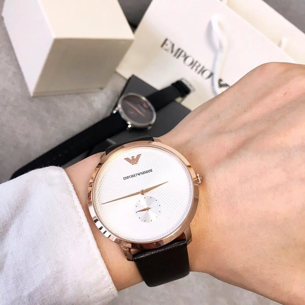 Emporio Armani Modern Slim Analog Silver Dial Brown Leather Strap Watch For Men - AR11163 Buy Now By Emporio Armani