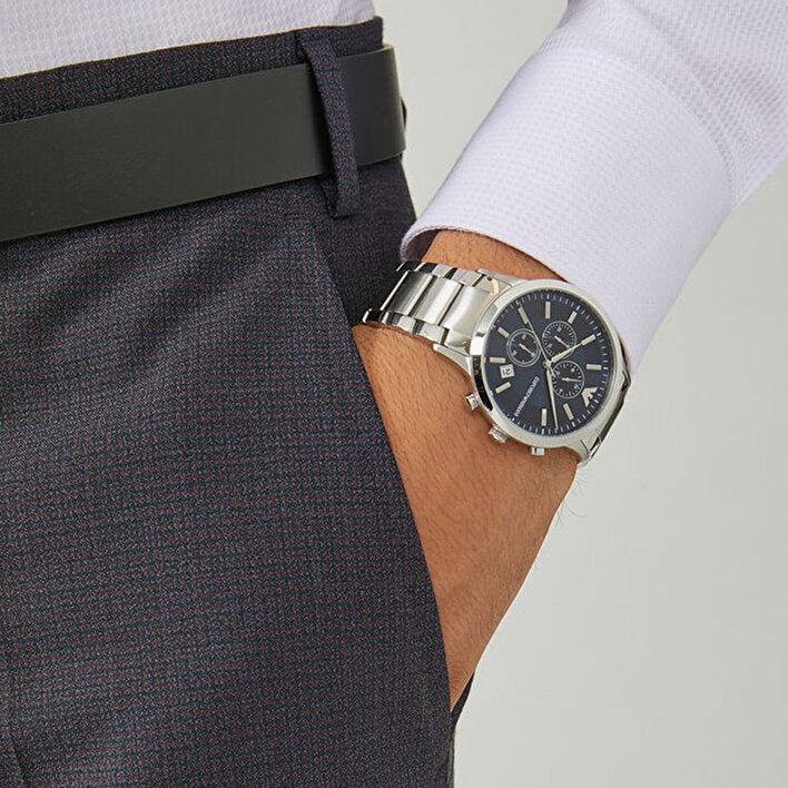 Emporio Armani Renato Chronograph Blue Dial Silver Steel Strap Watch For Men - AR11164 Buy Now By Emporio Armani