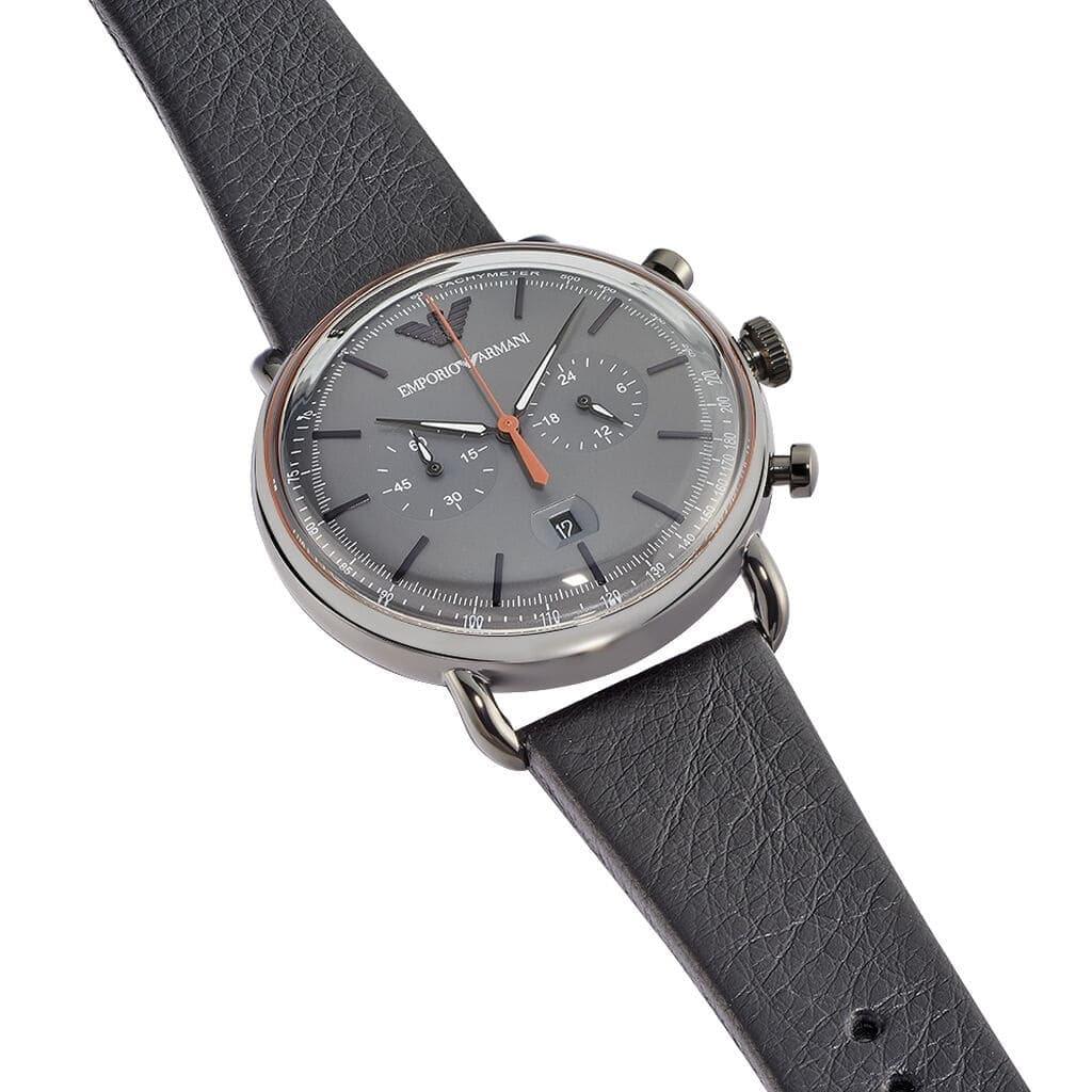 Emporio Armani Aviator Grey Dial Grey Leather Strap Watch For Men - AR11168 Buy Now By Emporio Armani