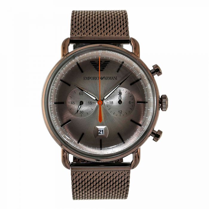 Emporio Armani Aviator Chronograph Grey Dial Brown Mesh Bracelet Watch For Men - AR11169 Buy Now By Emporio Armani