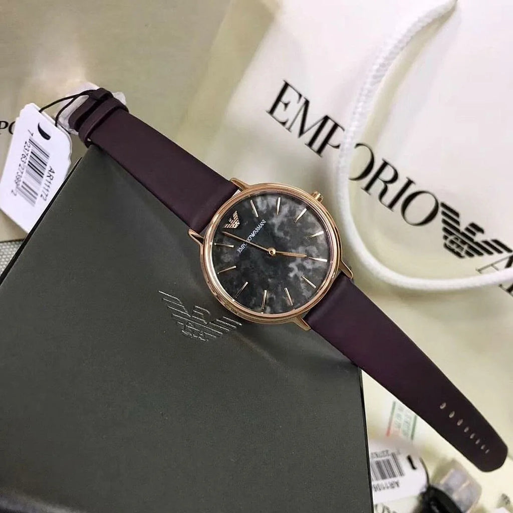 Emporio Armani Quartz Grey Dial Brown Leather Strap Watch For Women - AR11172 Buy Now By Emporio Armani