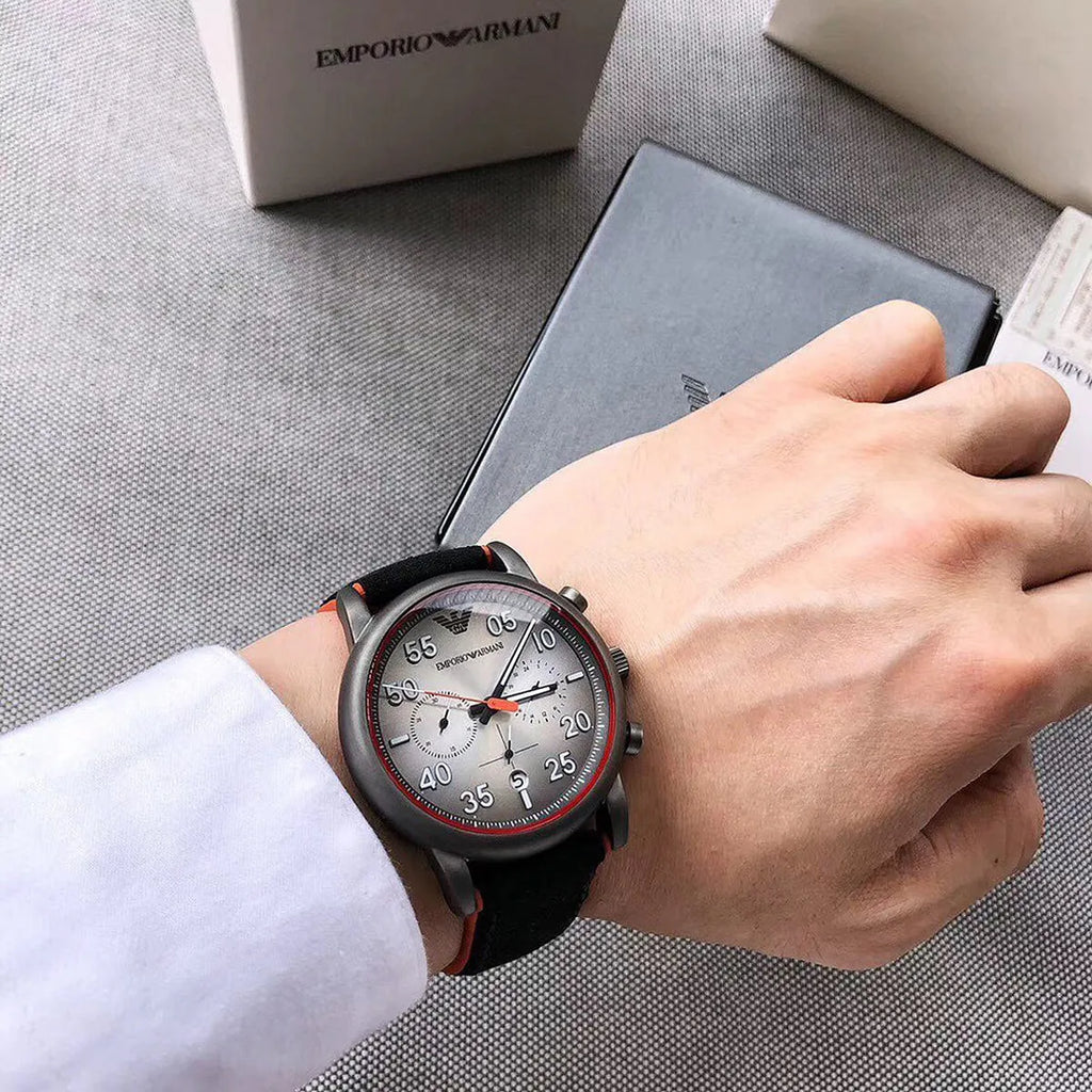 Emporio Armani Chronograph Quartz Grey Dial Black Leather Strap Watch For Men - AR11174 Buy Now By Emporio Armani