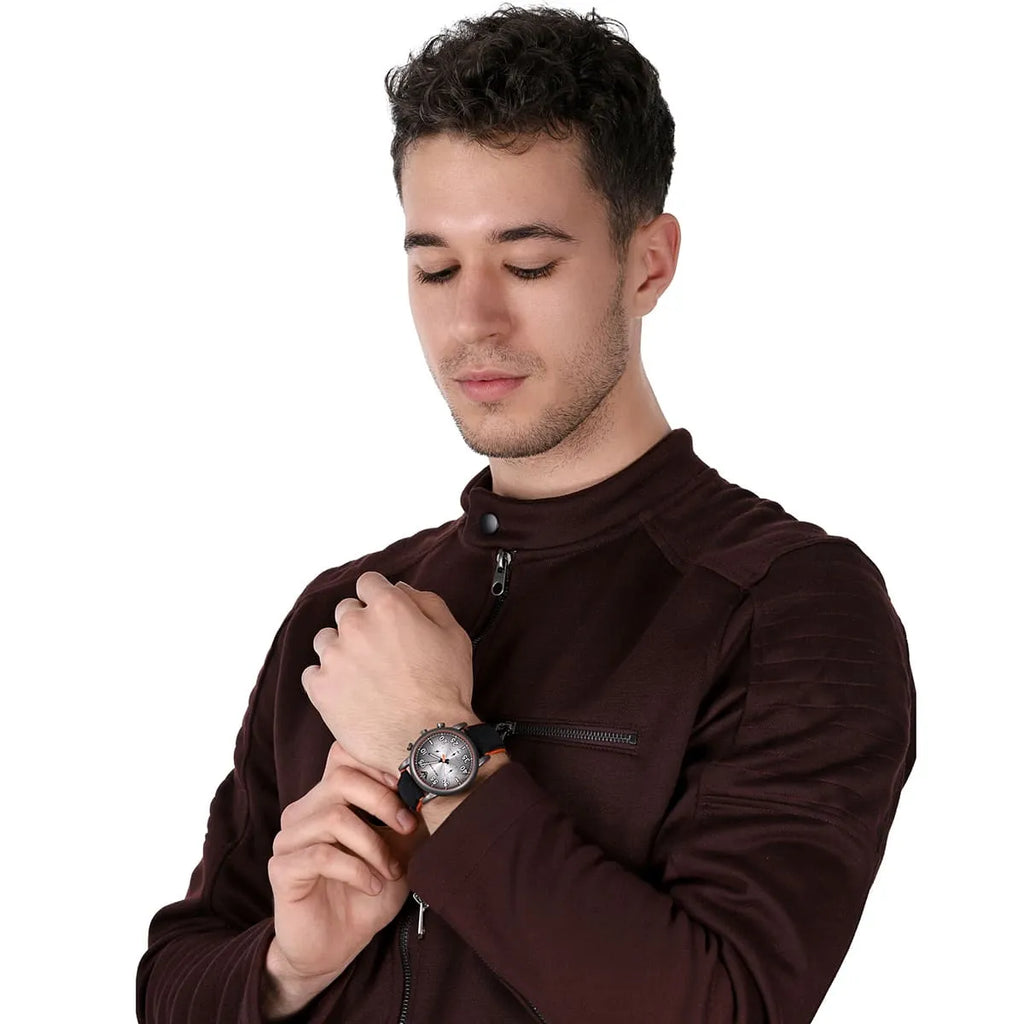 Emporio Armani Chronograph Quartz Grey Dial Black Leather Strap Watch For Men - AR11174 Buy Now By Emporio Armani