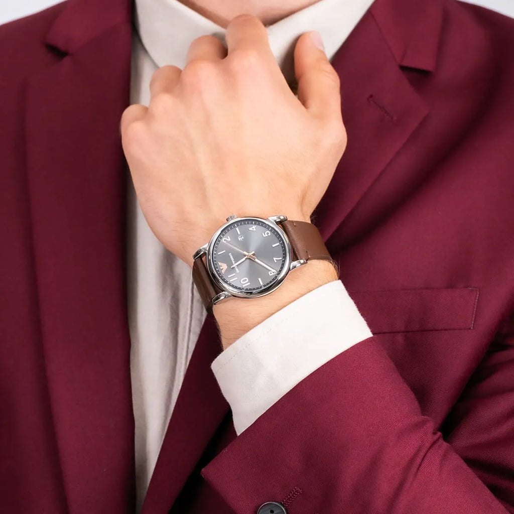 Emporio Armani Luigi Quartz Grey Dial Brown Leather Strap Watch For Men - AR11175 Buy Now By Emporio Armani