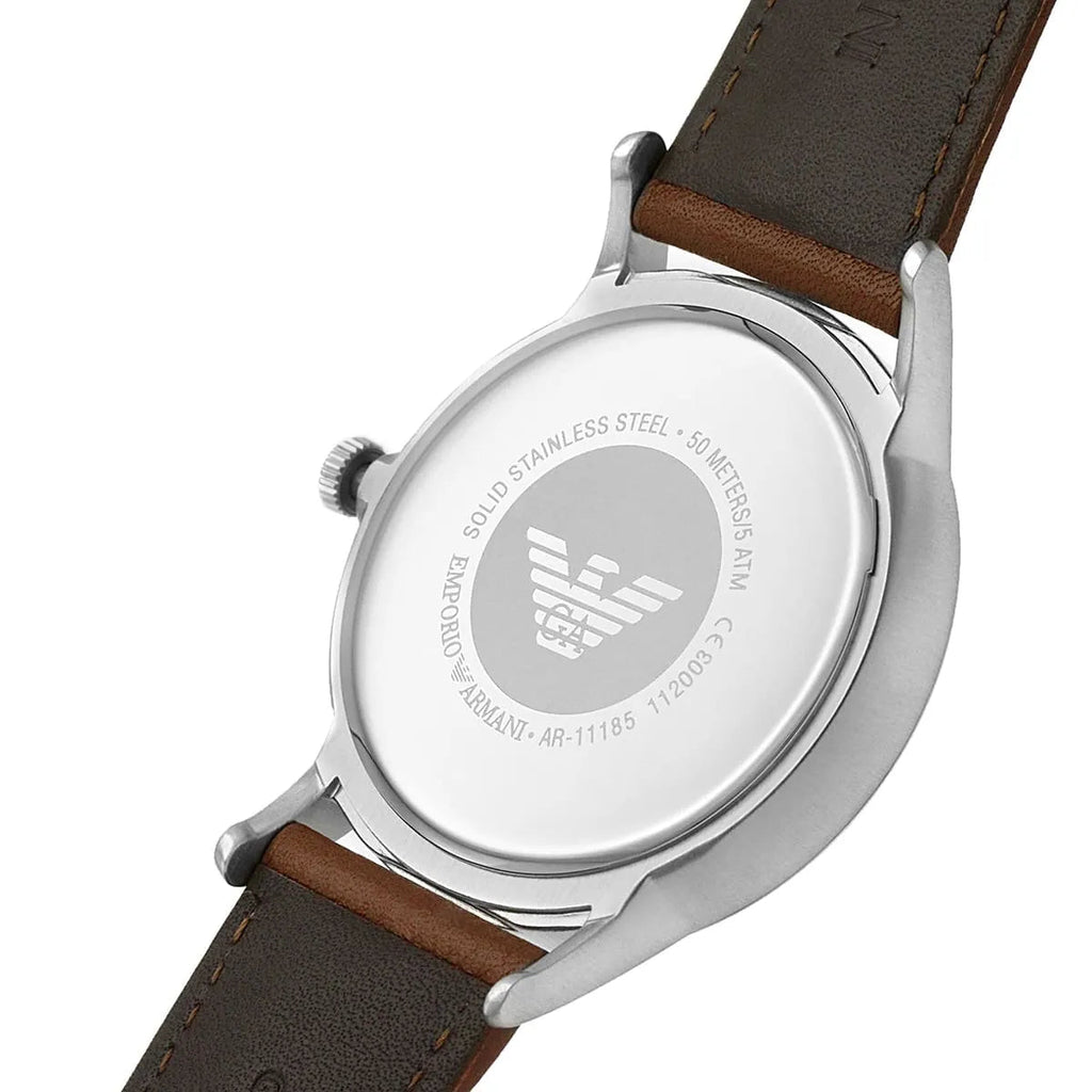 Emporio Armani Renato Quartz Silver Dial Brown Leather Strap Watch For Men - AR11185 Buy Now By Emporio Armani