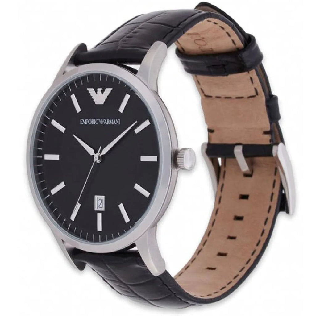 Emporio Armani Renato Analog Black Dial Black Leather Strap Watch For Men - AR11186 Buy Now By Emporio Armani