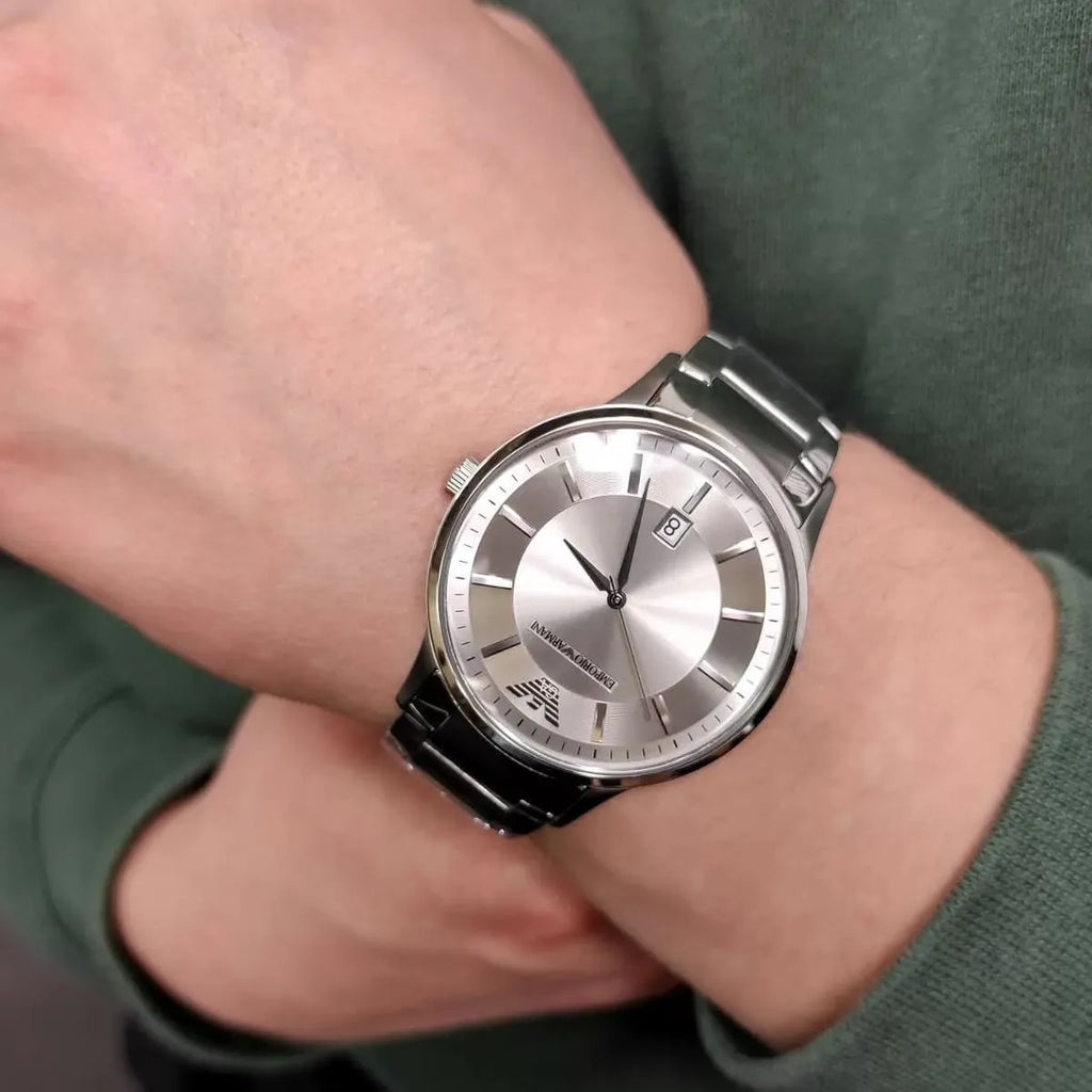 Emporio Armani Renato Quartz Silver Dial Silver Steel Strap Watch For Men - AR11189 Buy Now By Emporio Armani