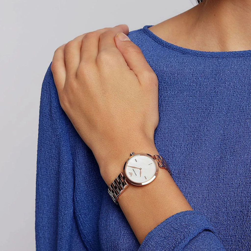 Emporio Armani Arianna Analog Mother of Pearl Dial Rose Gold Steel Strap Watch For Women - AR11196 Buy Now By Emporio Armani