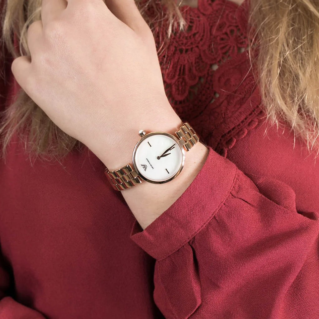 Emporio Armani Arianna Analog Mother of Pearl Dial Rose Gold Steel Strap Watch For Women - AR11196 Buy Now By Emporio Armani
