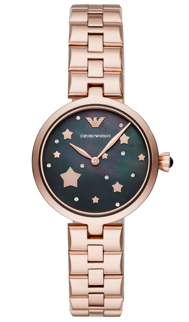 Emporio Armani Arianna Black Dial Rose Gold Stainless Steel Watch For Women - AR11197 Buy Now By Emporio Armani