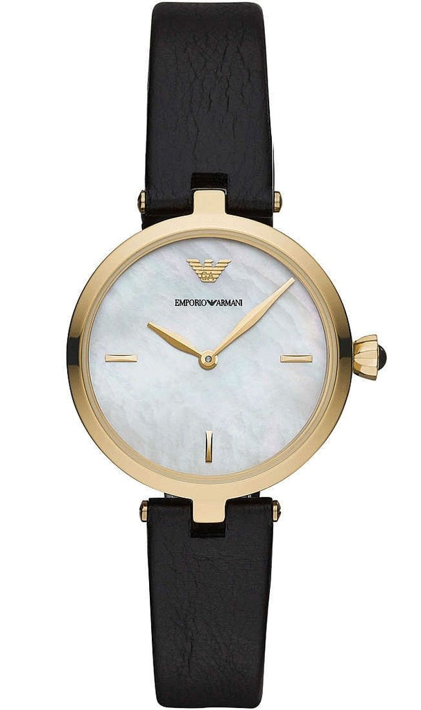 Emporio Armani Arianna Analog Silver Dial Black Leather Strap Watch For Women - AR11200 Buy Now By Emporio Armani