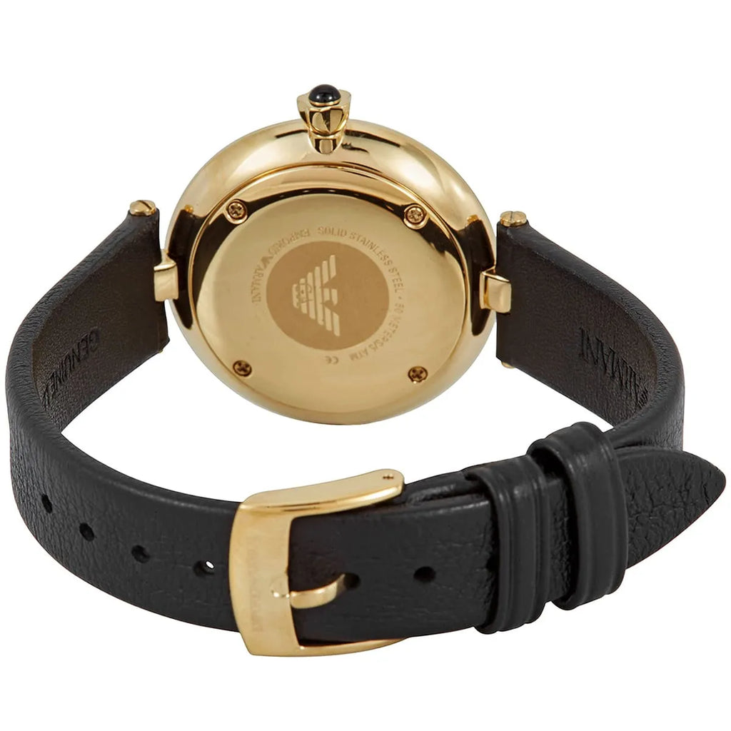 Emporio Armani Arianna Analog Silver Dial Black Leather Strap Watch For Women - AR11200 Buy Now By Emporio Armani