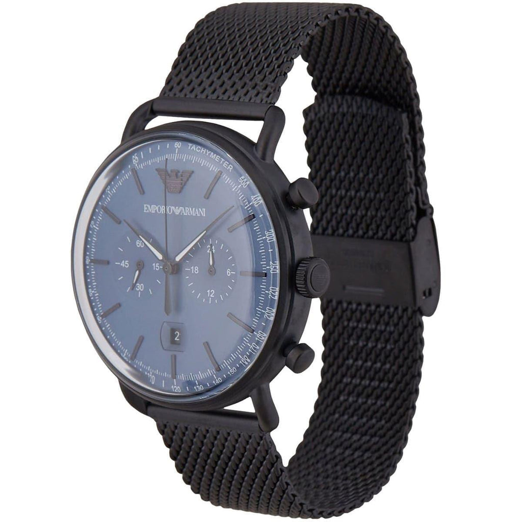 Emporio Armani Aviator Chronograph Blue Dial Black Mesh Bracelet Watch For Men - AR11201 Buy Now By Emporio Armani