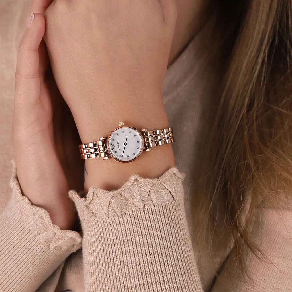 Emporio Armani Gianni T-Bar Mother of Pearl Dial Rose Gold Steel Strap Watch For Women - AR11203 Buy Now By Emporio Armani