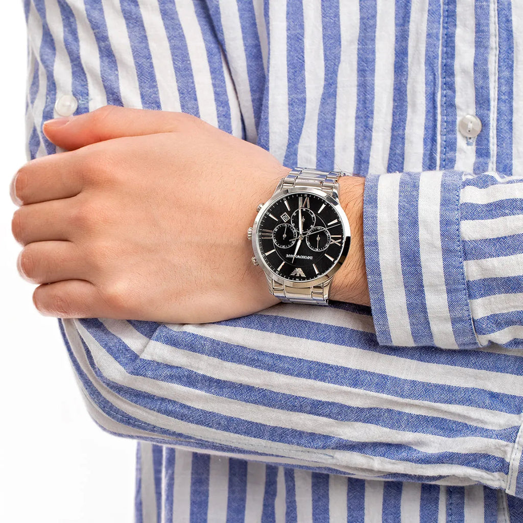 Emporio Armani Giovanni Chronograph Black Dial Silver Steel Strap Watch For Men - AR11208 Buy Now By Emporio Armani