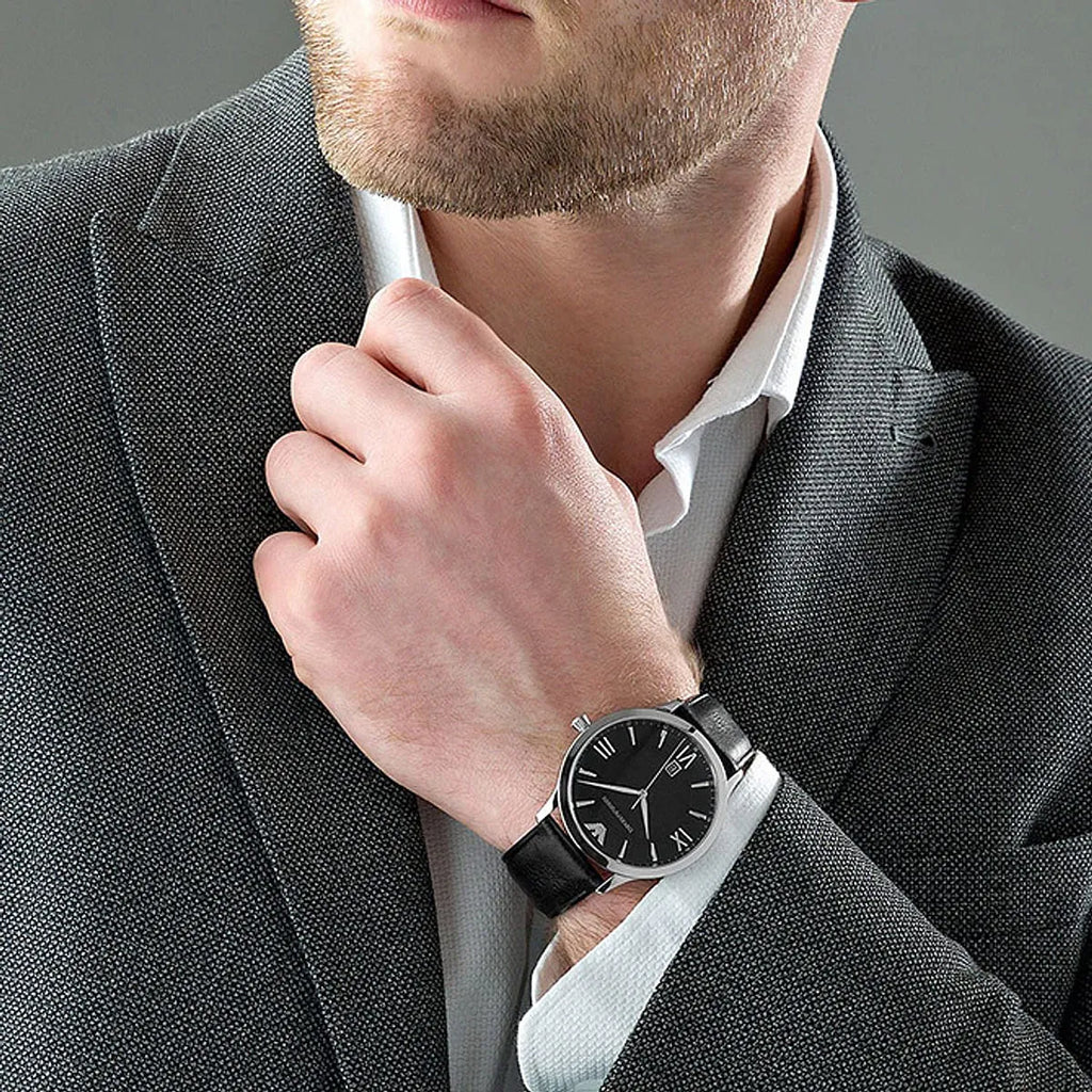 Emporio Armani Giovanni Analog Black Dial Black Leather Strap Watch For Men - AR11210 Buy Now By Emporio Armani