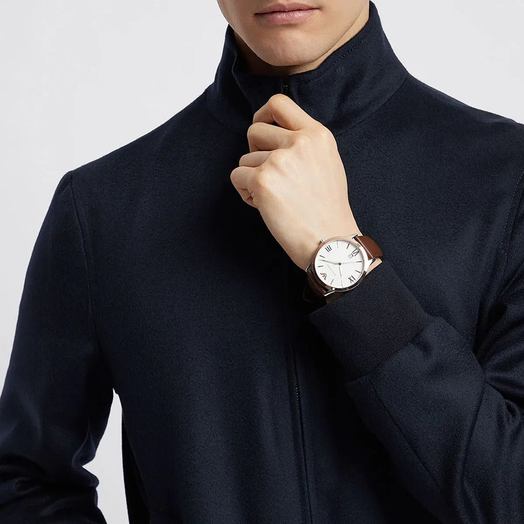 Emporio Armani Giovanni Quartz White Dial Brown Leather Strap Watch For Men - AR11211 Buy Now By Emporio Armani