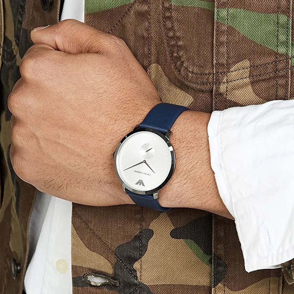 Emporio Armani Modern Slim Analog Silver Dial Blue Leather Strap Watch For Men - AR11214 Buy Now By Emporio Armani