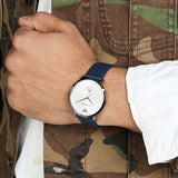 Emporio Armani Modern Slim Analog Silver Dial Blue Leather Strap Watch For Men - AR11214 Buy Now By Emporio Armani