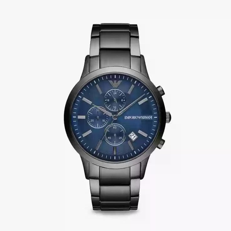 Emporio Armani Renato Chronograph Quartz Blue Dial Black Steel Strap Watch For Men - AR11215 Buy Now By Emporio Armani