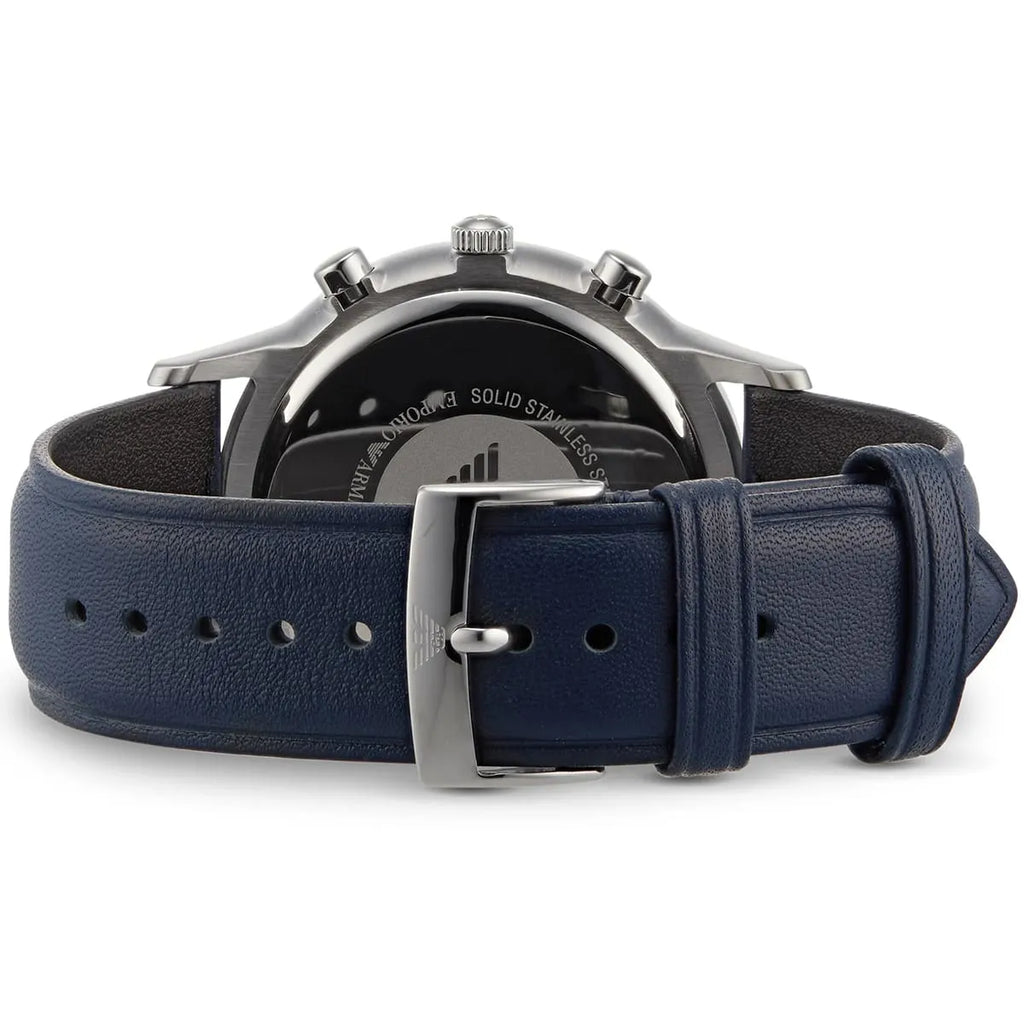 Emporio Armani Renato Chronograph Blue Dial Black Leather Strap Watch For Men - AR11216 Buy Now By Emporio Armani