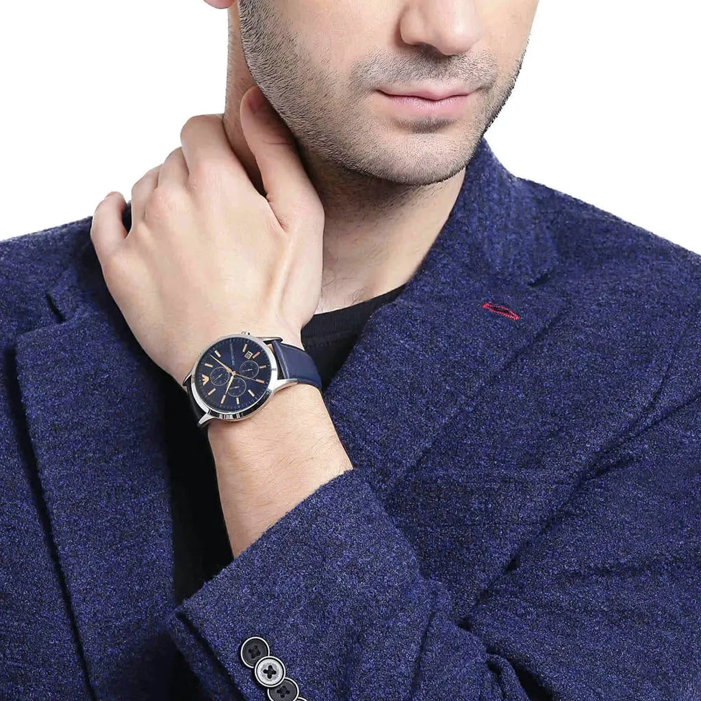Emporio Armani Renato Chronograph Blue Dial Black Leather Strap Watch For Men - AR11216 Buy Now By Emporio Armani