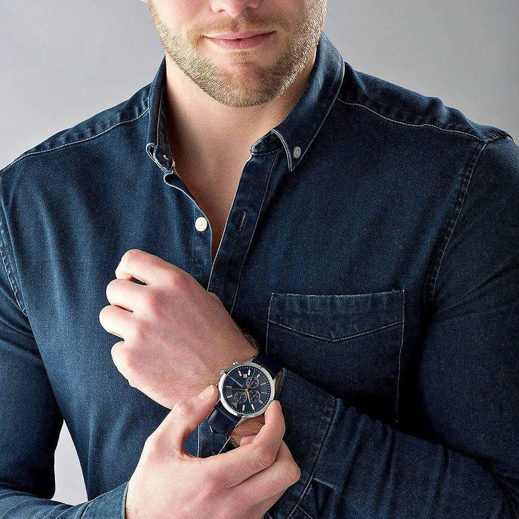 Emporio Armani Renato Chronograph Blue Dial Black Leather Strap Watch For Men - AR11216 Buy Now By Emporio Armani