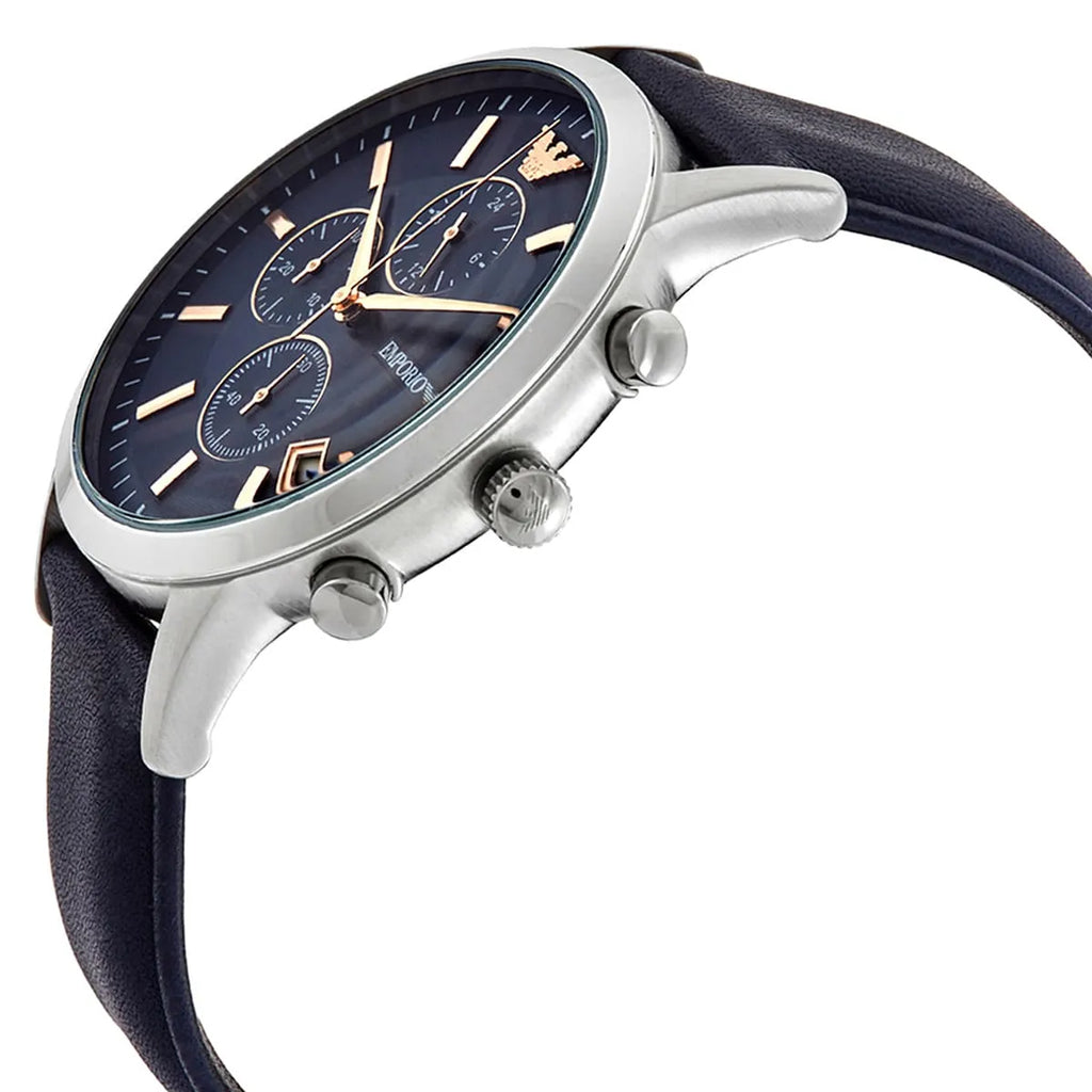 Emporio Armani Renato Chronograph Blue Dial Black Leather Strap Watch For Men - AR11216 Buy Now By Emporio Armani