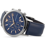 Emporio Armani Renato Chronograph Blue Dial Black Leather Strap Watch For Men - AR11216 Buy Now By Emporio Armani