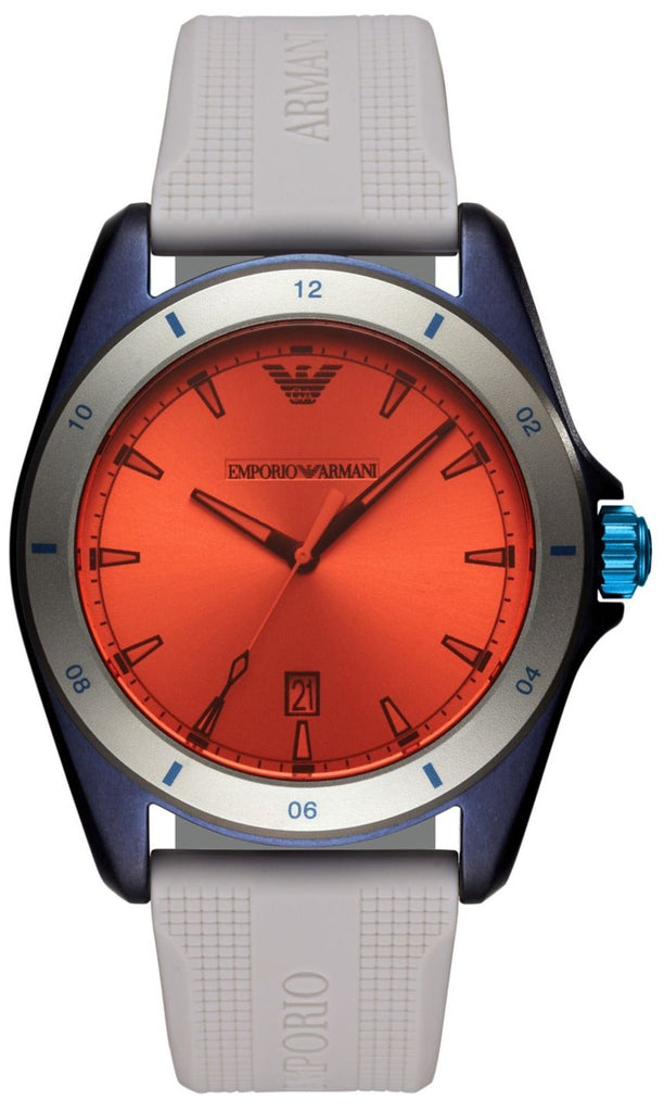 Emporio Armani Sigma Analog Orange Dial Grey Silicone Strap Watch For Men - AR11218 Buy Now By Emporio Armani