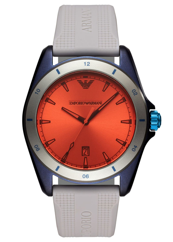 Emporio Armani Sigma Analog Orange Dial Grey Silicone Strap Watch For Men - AR11218 Buy Now By Emporio Armani