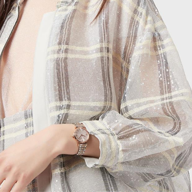 Emporio Armani Gianni T Bar Pink Dial Two Tone Steel Strap Watch For Women - AR11223