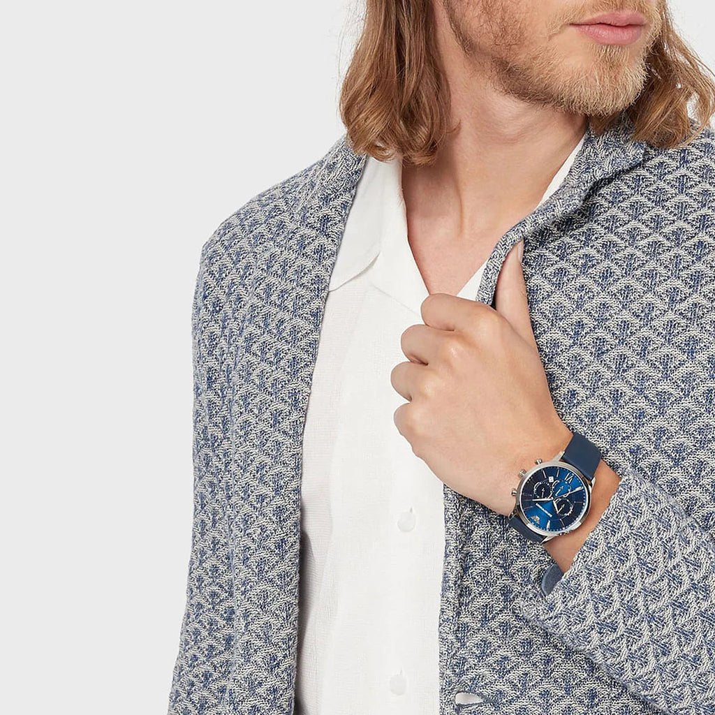 Emporio Armani Giovanni T Bar Chronograph Quartz Blue Dial Blue Leather Strap Watch For Men - AR11226 Buy Now By Emporio Armani